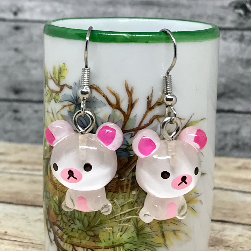 Bear White Animal Hook Earrings
